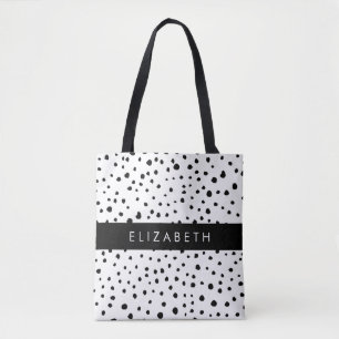 Bolsa Tote Pontos Dalmáticos, Pontos, Preto e Branco, Seu Nom
