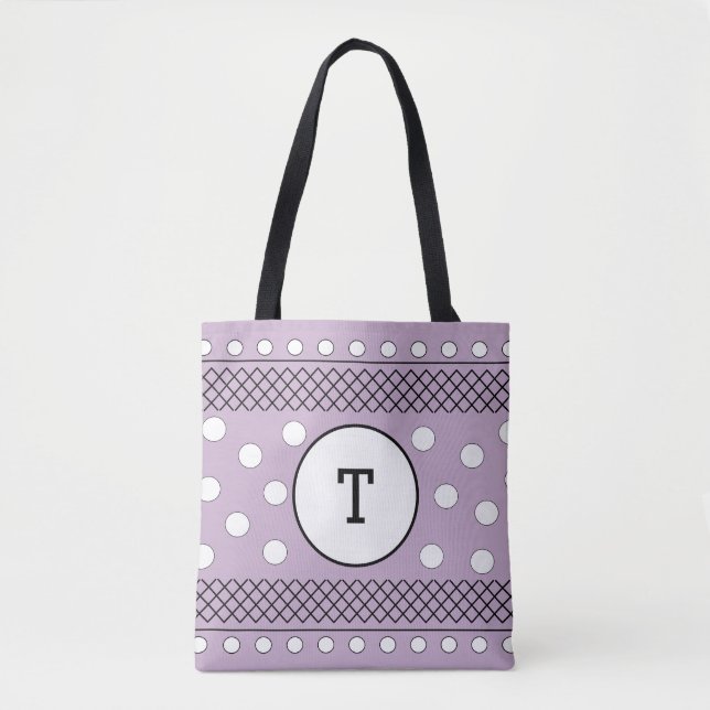 Bolsa Tote Pontos de Bolinhas Monograma Roxo Pastel (Frente)