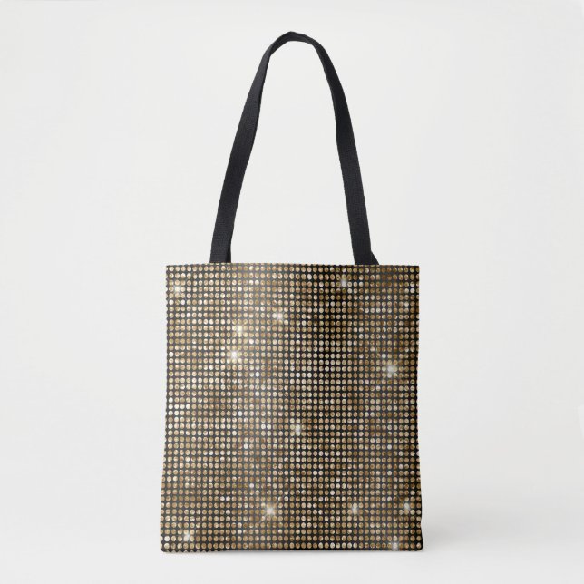 Bolsa Tote Pontos de Brilho Falso Preto e Dourado Glam (Frente)