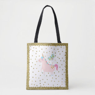 Bolsa Tote Pontos de Confete de Unicórnio com Purpurina Rosa