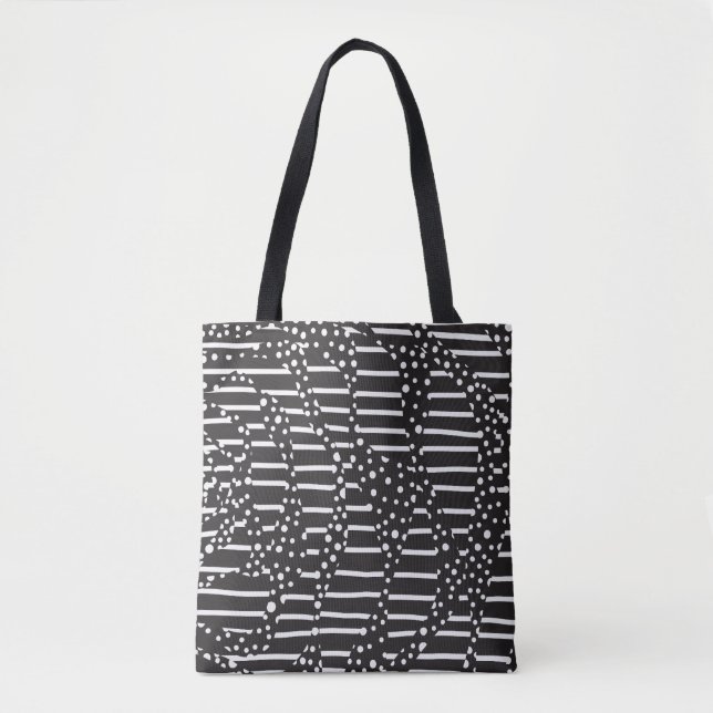 Bolsa Tote Pontos e tiras 2 em branco a preto (Frente)