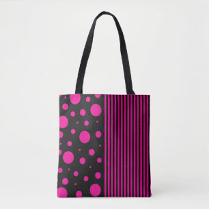 Bolsa Tote Pontos e tiras em magenta e preto