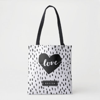 Bolsa Tote Pontos Handdrawn abstratos do branco do preto do