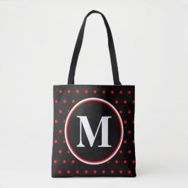 Bolsa Tote Pontos Polca Pretos e Vermelhos Monogramados