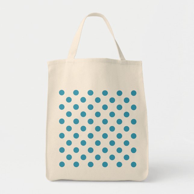 Bolsa Tote Pontos Polka Azuis de Pavão em Círculos (Frente)