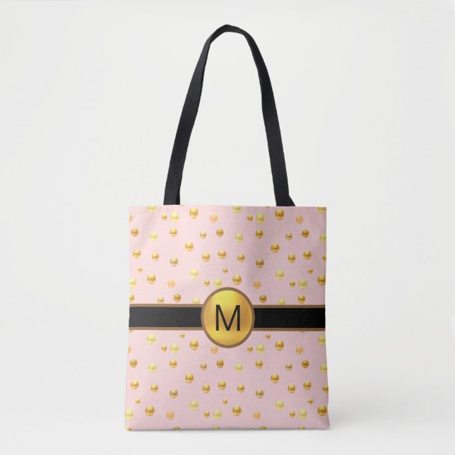 Bolsa Tote Pontos Polka Dourados em Rosa (Frente)
