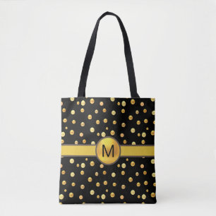 Bolsa Tote Pontos Polka Dourados no Preto