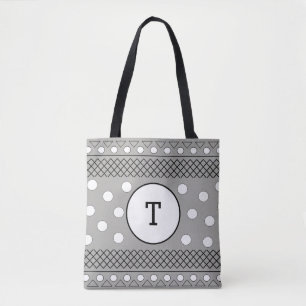 Bolsa Tote Pontos Polka Fofos Padrão Cinza Monograma