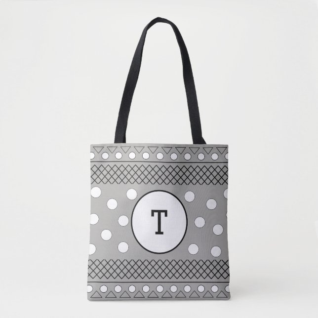 Bolsa Tote Pontos Polka Fofos Padrão Cinza Monograma (Frente)