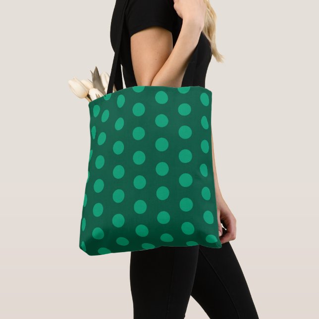 Bolsa Tote Pontos Polka Verde Esmeralda (Close Up)