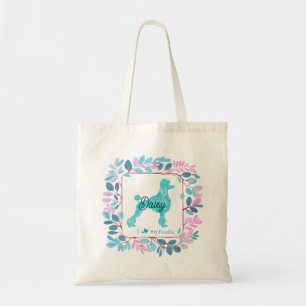 Bolsa Tote Poodle Azul Pastel Moderno Nome e Foto Personali