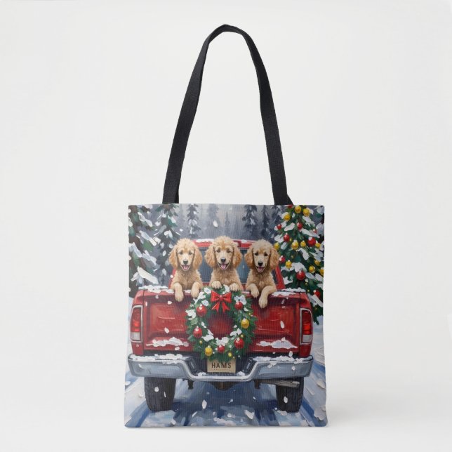 Bolsa Tote Poodle Christmas Red Truck Holiday (Frente)