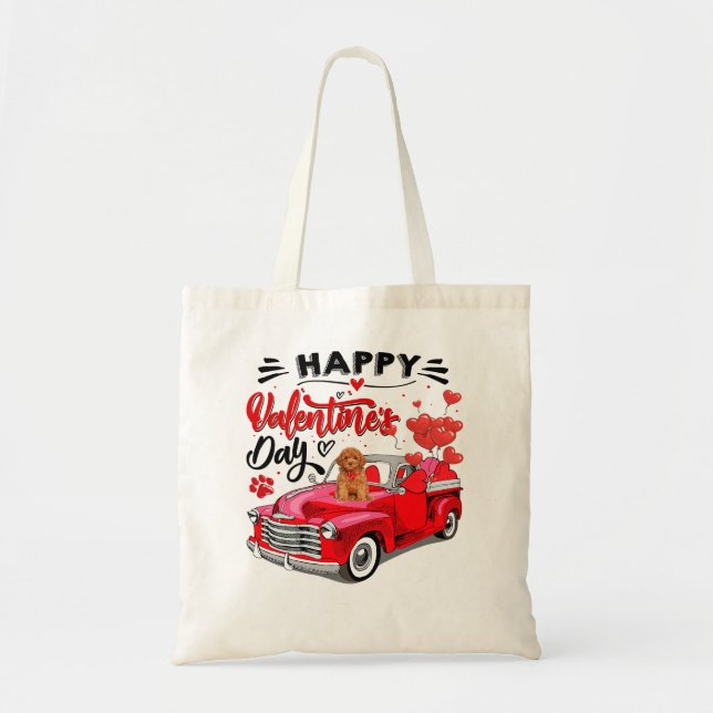 Bolsa Tote Poodle Dog Cute Poodle Dog Red Truck Happy Valenti (Frente)