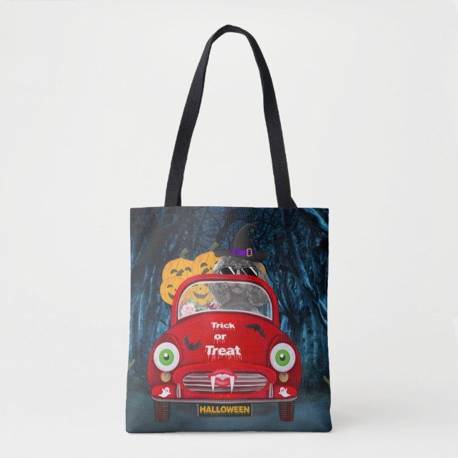 Bolsa Tote Poodle Dog Dirigindo Carro Assusta Halloween (Frente)