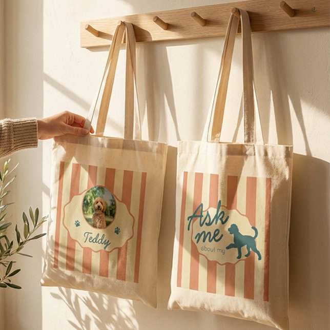 Bolsa Tote Poodle Dourado Personalizado com Foto Faixas de Te (Criador carregado)