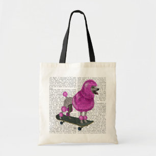 Bolsa Tote Poodle e skate cor-de-rosa