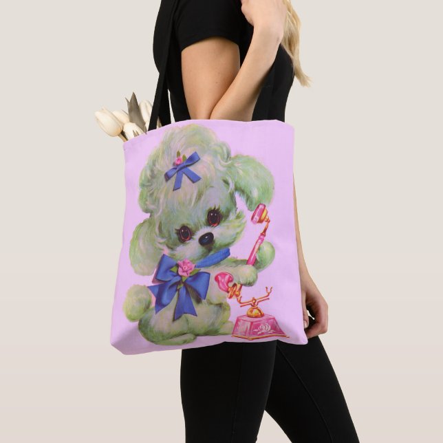 Bolsa Tote poodle fofo com telefone rosa (Close Up)