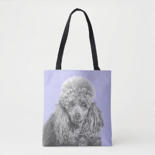 Bolsa Tote Poodle Miniature Toy Silver Cinza Blue Dog Art