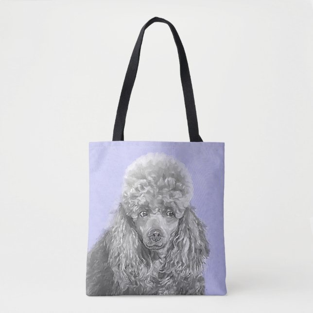 Bolsa Tote Poodle Miniature Toy Silver Cinza Blue Dog Art (Frente)