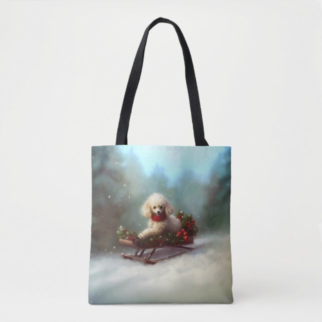 Bolsa Tote Poodle Natal neve inverno (Frente)