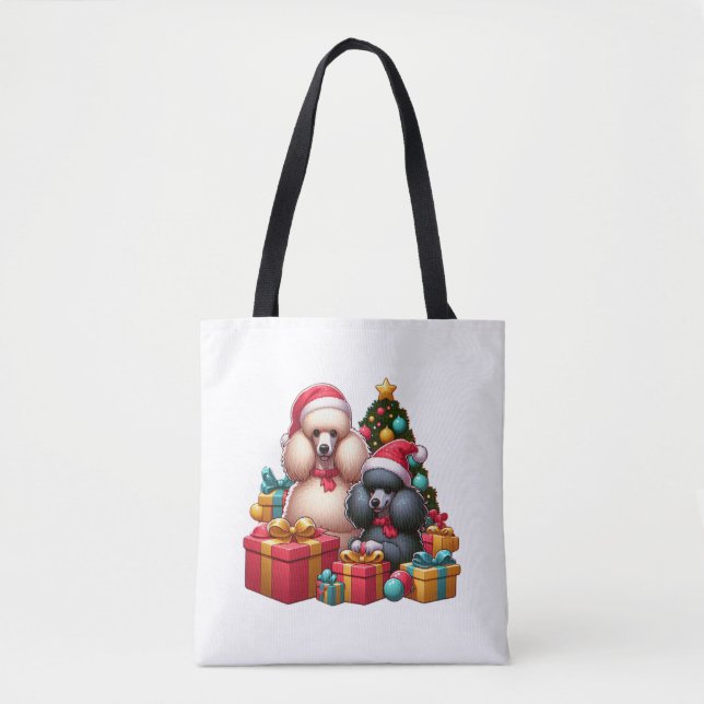 Bolsa Tote Poodle Presente Pals Chapéus Festivos e Presente G (Frente)
