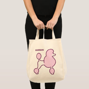 Bolsa Tote Poodle Rosa de Texto Personalizado
