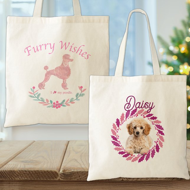 Bolsa Tote Poodle Rosa Pastel Refinado | Presente de Natal Pe (Criador carregado)