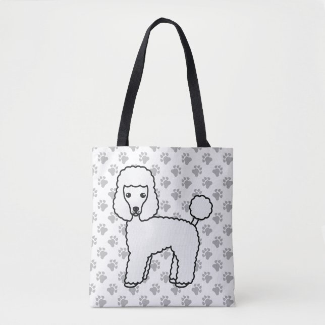 Bolsa Tote Poodle Toy Branco Cachorro de Desenho Fofo (Frente)
