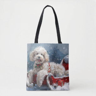 Bolsa Tote Poodô Cachorro Natal Festivo