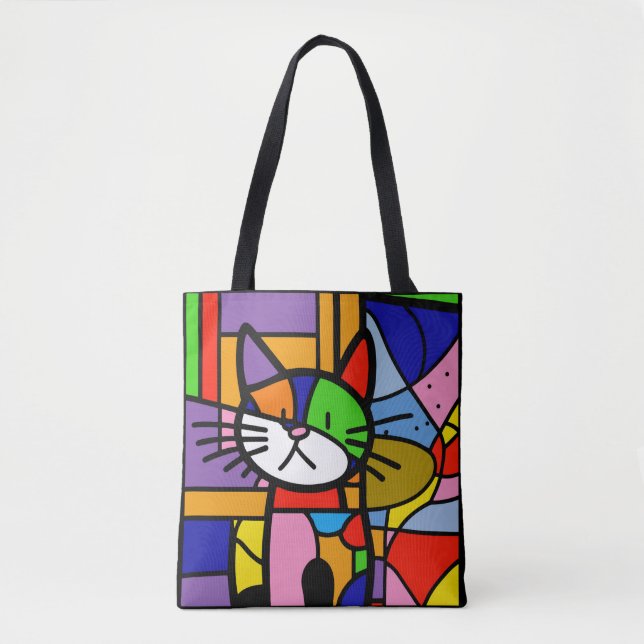 Bolsa Tote Pop Art Cat Design Vibrante e Feliz (Frente)