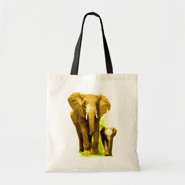 Bolsa Tote Pop Art Elephant Family Mãe Bebê (Frente)