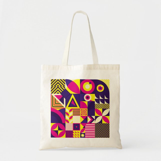 Bolsa Tote Pop art, formas geométricas coloridas. (Frente)