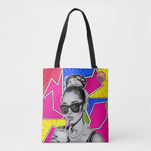 Bolsa Tote Pop Art Retrô Mulher Fashion Preto e Branco