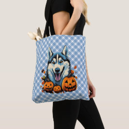 Bolsa Tote Pop Art Sorridente Cachorro Rouco com Pumpkins Hal