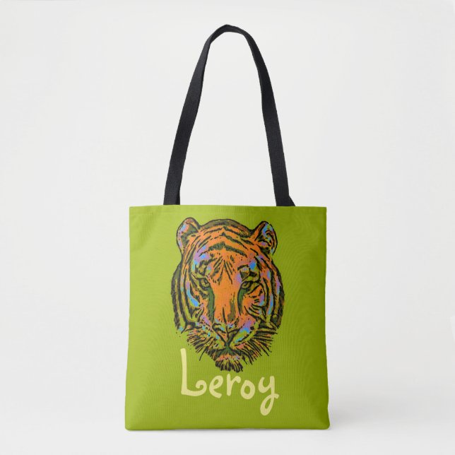 Bolsa Tote Pop Art TIGER HEAD + seu backgr. & ideias (Frente)