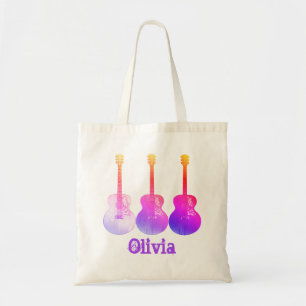 Bolsa Tote Pop de Arte Rosa Clássico Guitarra, Nome Olivia
