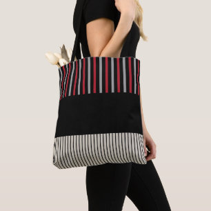 Bolsa Tote Pop de cor - Stripes vermelhas, Cinzas, preto e br