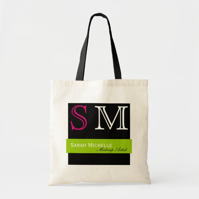 Bolsa Tote Pop de cores em verde rosa e preto (Frente)
