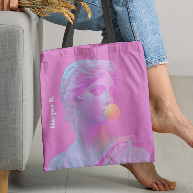 Bolsa Tote Pop de pastilha cor-de-rosa (Unleash your inner goddess with the Pink Bubble Gum Pop Venus Tote Bag! )