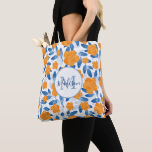Bolsa Tote Pópias de Aquarela e Padrão de Folhas