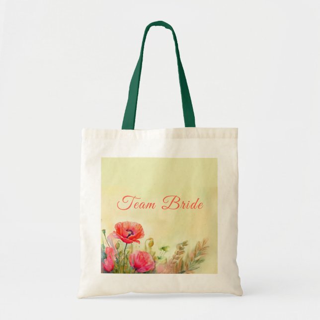 Bolsa Tote Pópias Florais de Watercolor Bridesmaid (Frente)