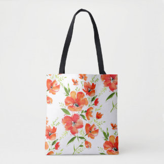 Bolsa Tote Pópias Laranja Gentil Padrão de Aquarela