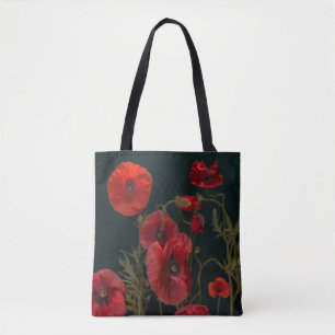 Bolsa Tote Poppies Vermelhos em Preto