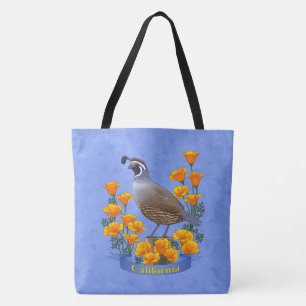 Bolsa Tote Poppy Ouro e codorniz de pássaros do Estado da Ca
