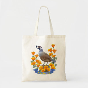Bolsa Tote Poppy Ouro e codorniz de pássaros do Estado da Ca