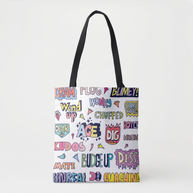 Bolsa Tote Popular Inglês - Letra Doodle Palavras em gíria (Frente)