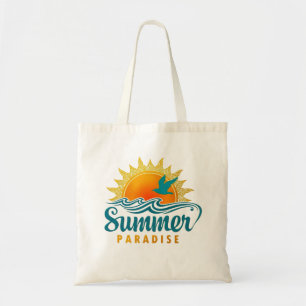 Bolsa Tote Pôr do Sol de Verão Vintage I Ondas do Oceano e Ga