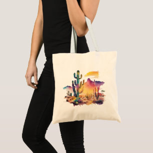 Bolsa Tote pôr do sol do deserto com aquarela mexicana