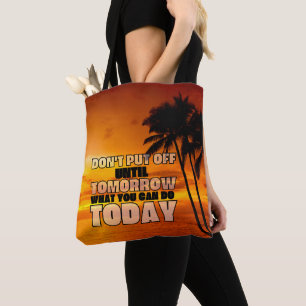 Bolsa Tote pôr do sol do oceano de praia de Palm Frase de m
