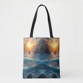 Bolsa Tote Pôr do Sol Dourado Montanha Costeira Natureza